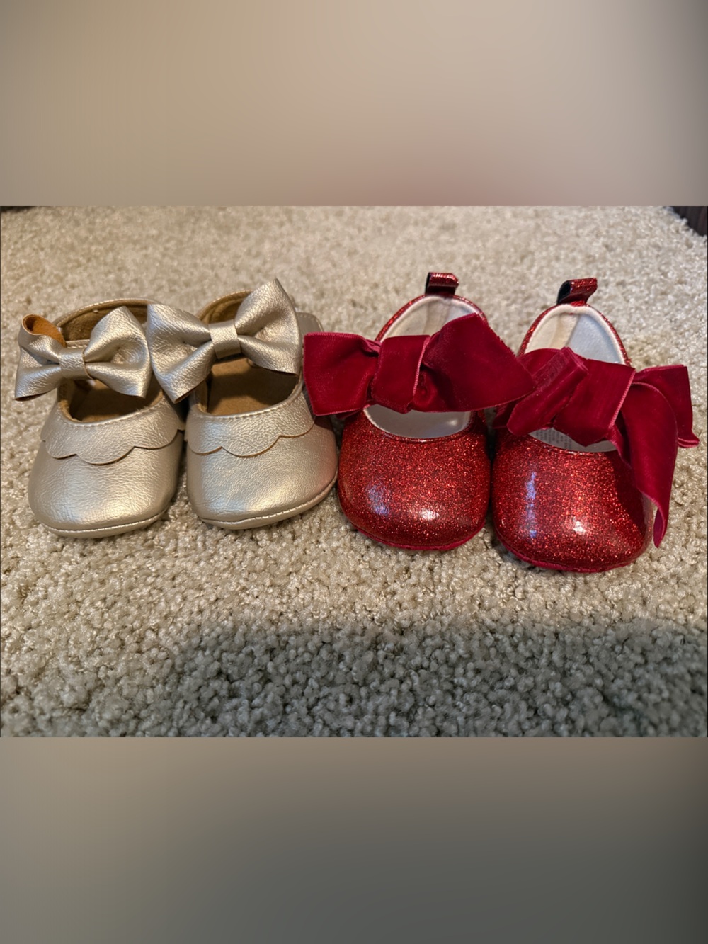 Baby Girls Red Glitter Bow Mary Janes
